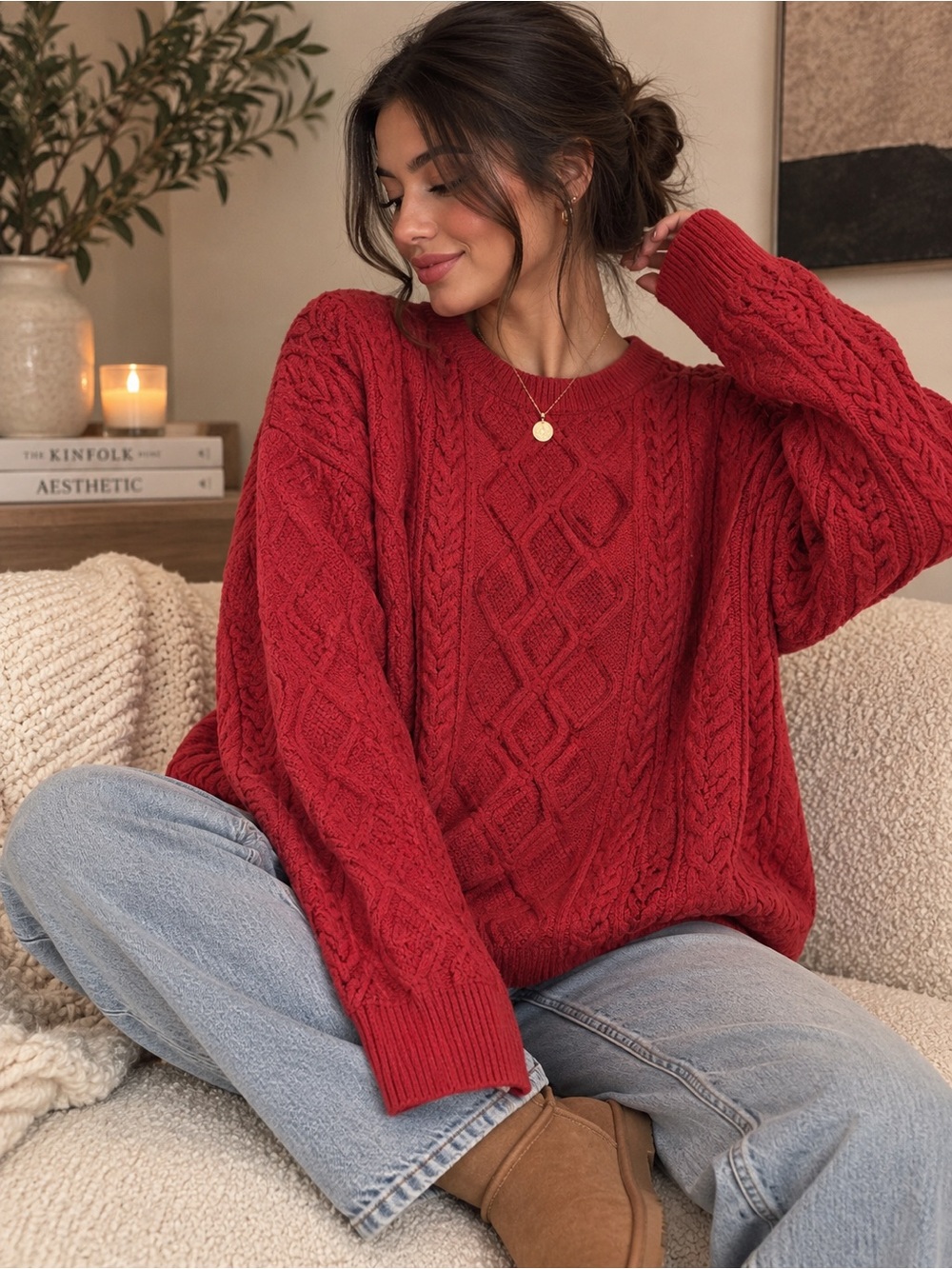 Women's Elfric Eden Heavyweight Cable Knit Sweater - Size Medium
